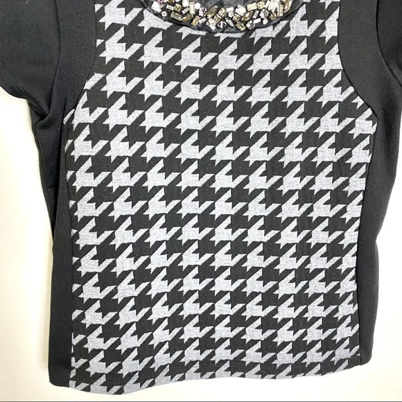 Worthington PS Petite Small Black Gray Houndstooth Jeweled Top Job Interview - Picture 4 of 6